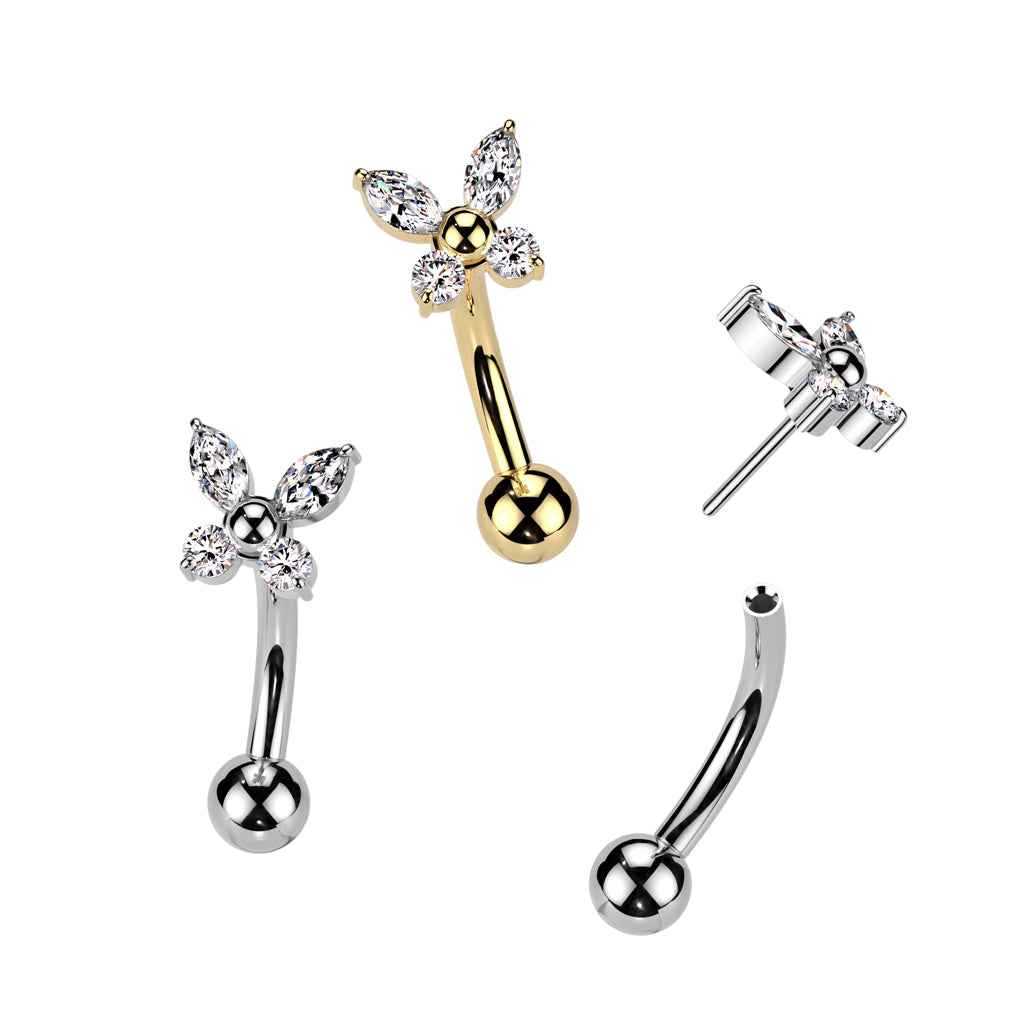 Threadless Curved Barbell With CZ Butterfly Top