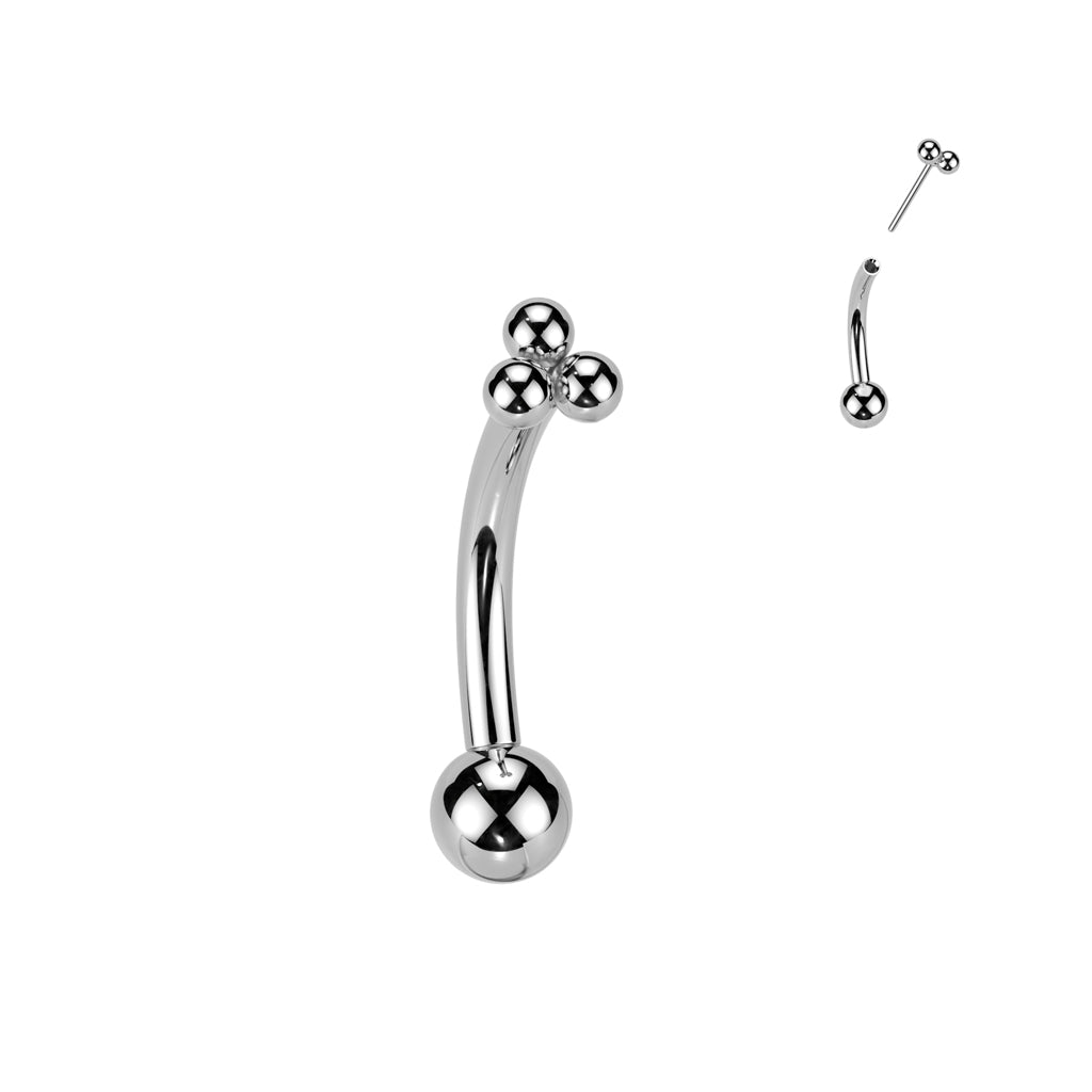 Threadless Curved Barbell With Triangular Trinity Ball Cluster Top