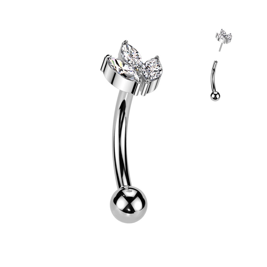 Threadless Curved Barbell With 3 Marquise CZ Leaf Top