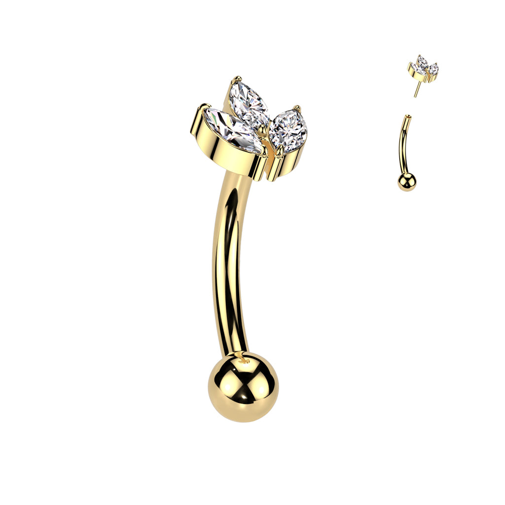 Threadless Curved Barbell With 3 Marquise CZ Leaf Top