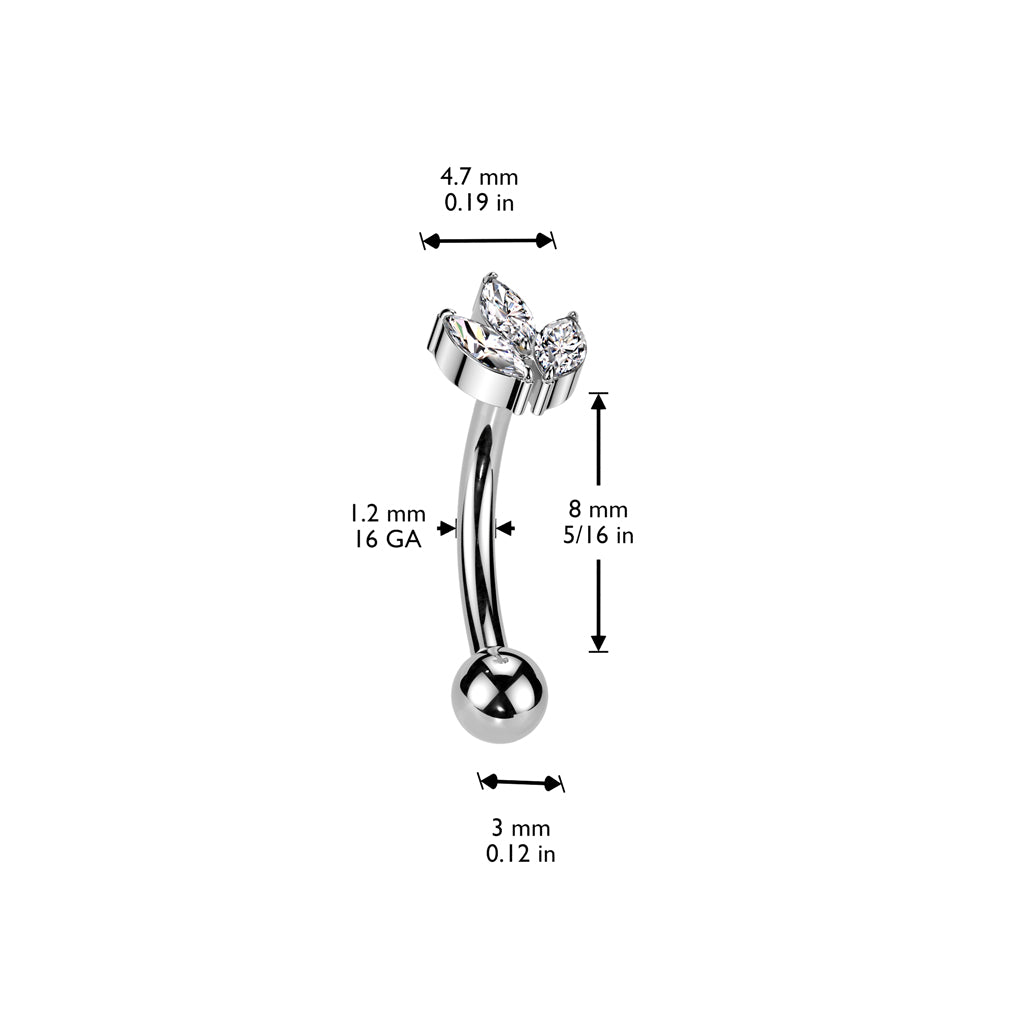 Threadless Curved Barbell With 3 Marquise CZ Leaf Top