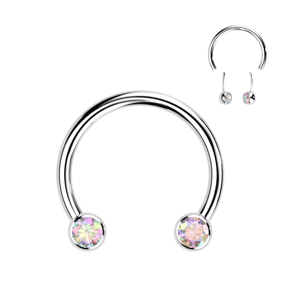 Threadless Horseshoe With Forward Facing Bezel Set CZ Ends
