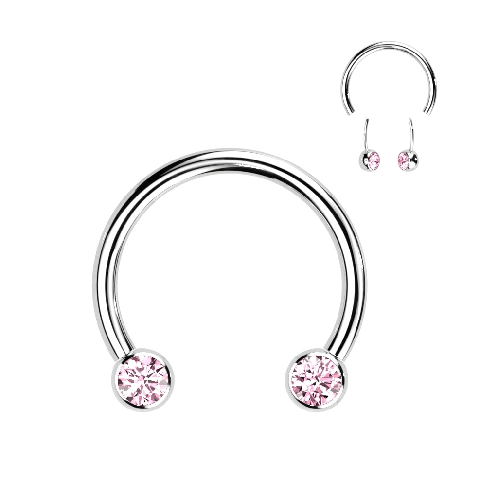 Threadless Horseshoe With Forward Facing Bezel Set CZ Ends