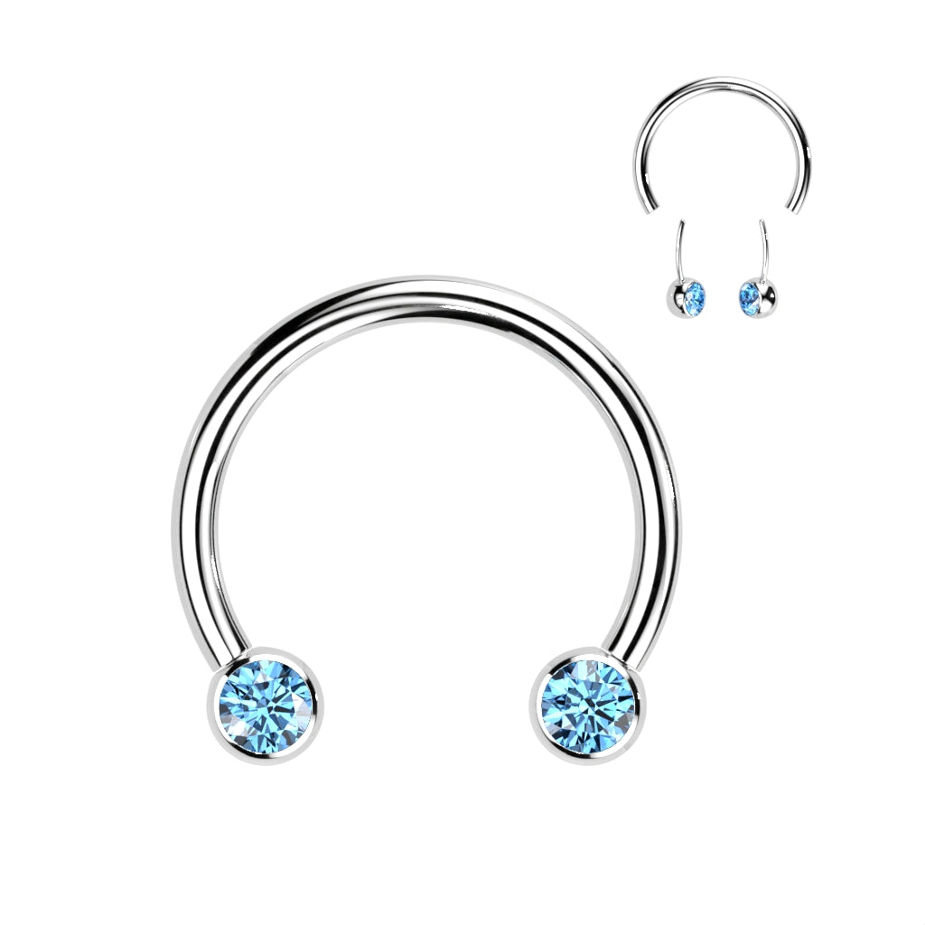 Threadless Horseshoe With Forward Facing Bezel Set CZ Ends