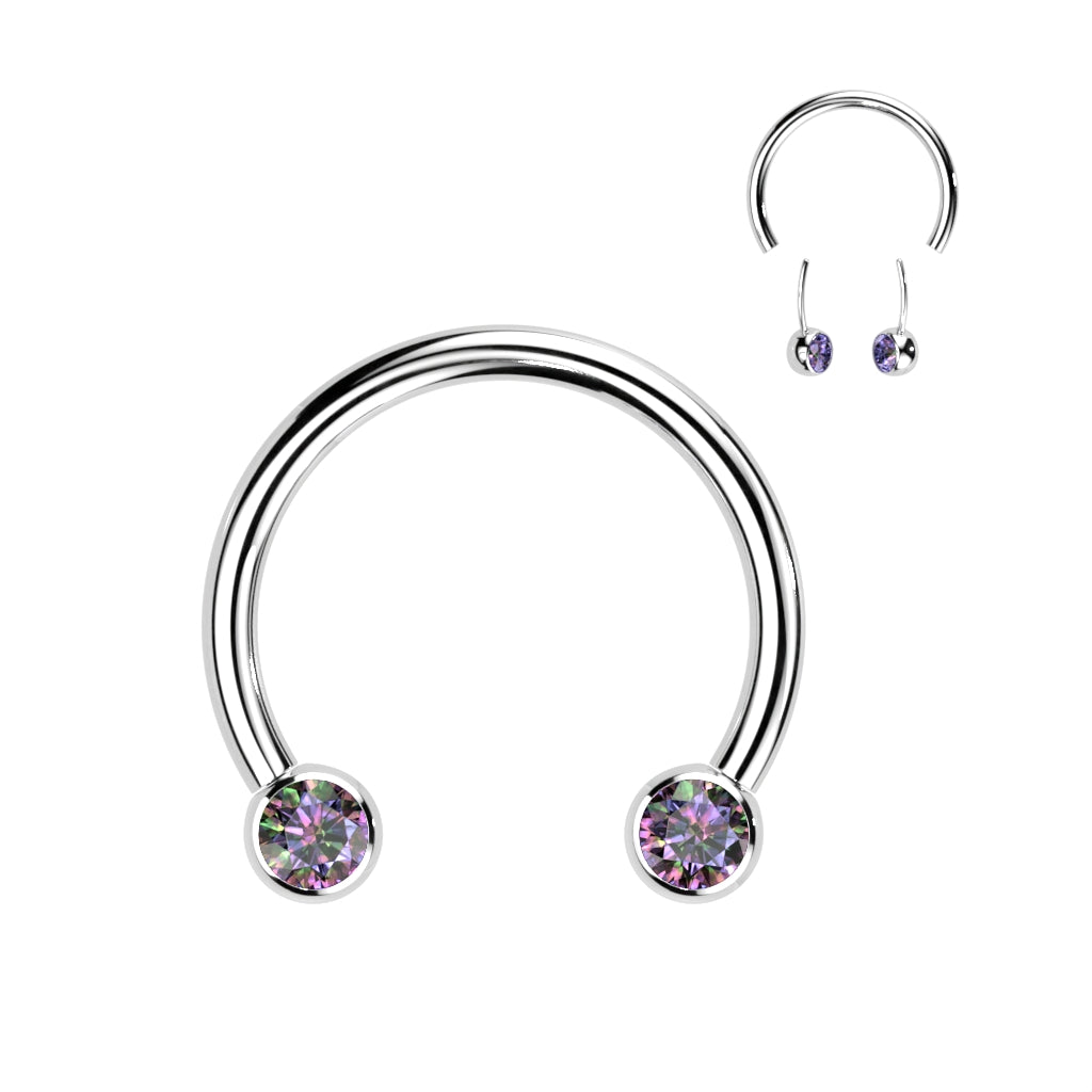 Threadless Horseshoe With Forward Facing Bezel Set CZ Ends