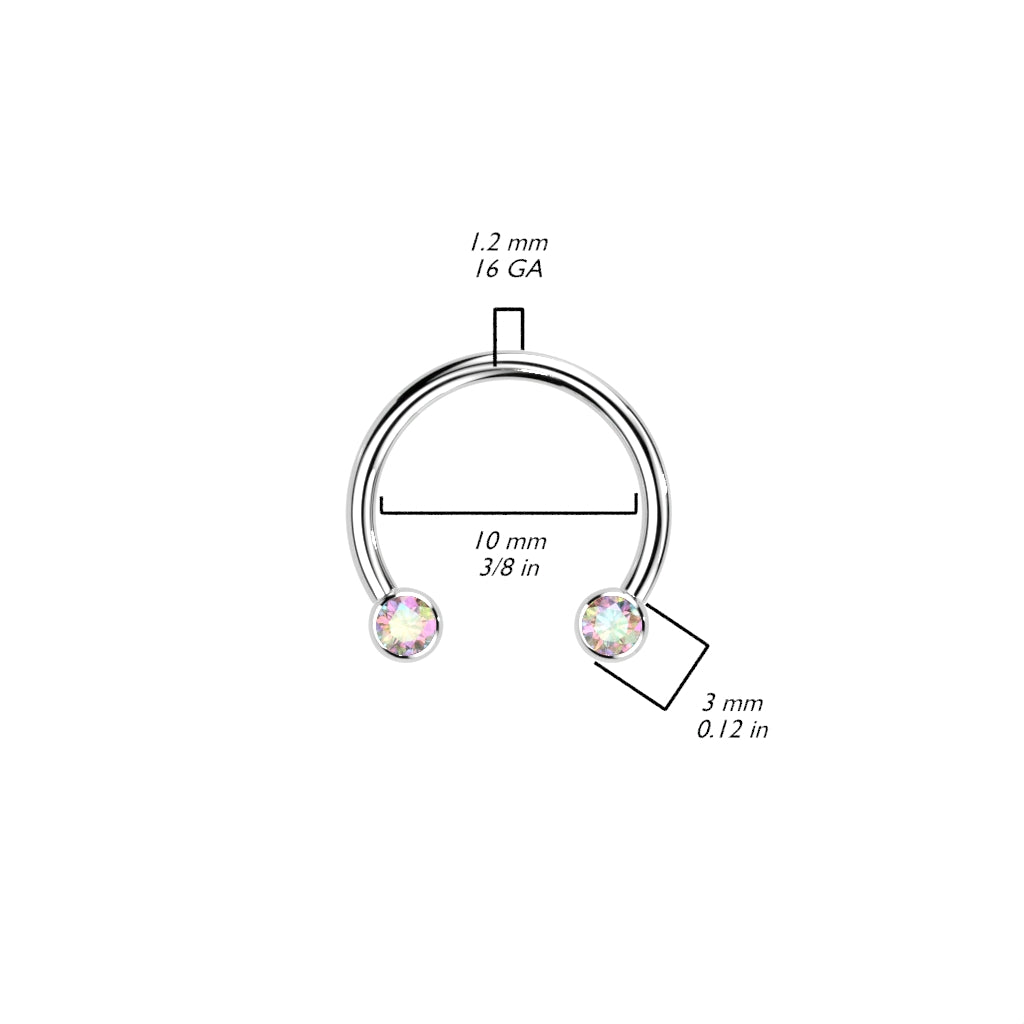 Threadless Horseshoe With Forward Facing Bezel Set CZ Ends