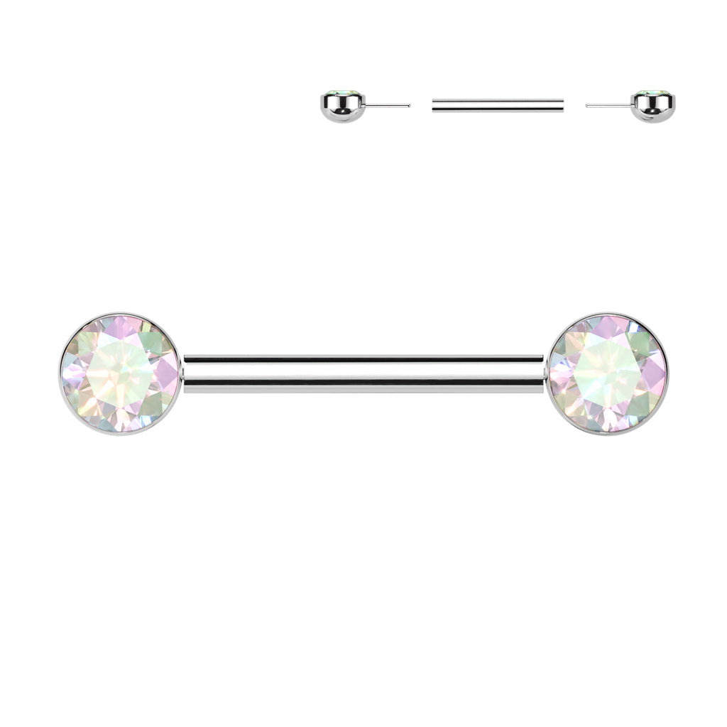Threadless Nipple Barbell With Bezel Set CZ Ends