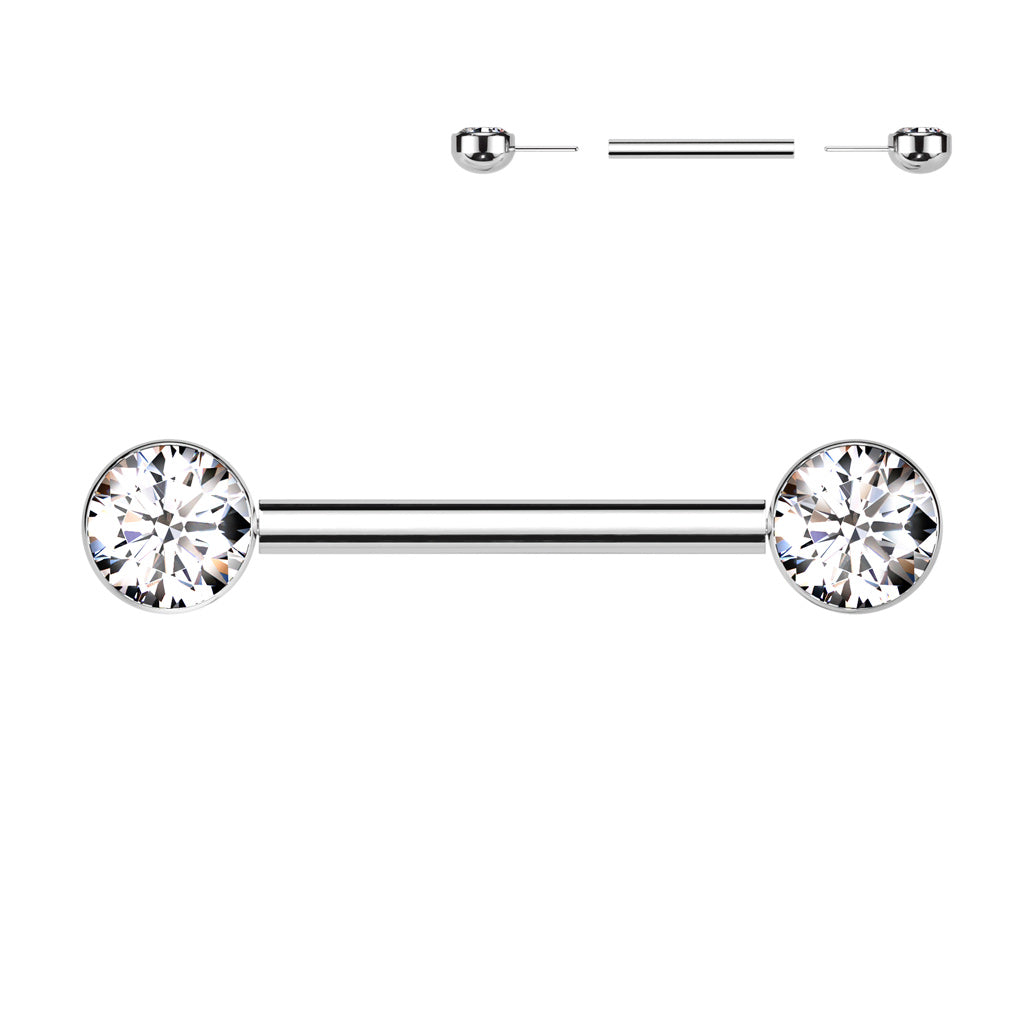 Threadless Nipple Barbell With Bezel Set CZ Ends
