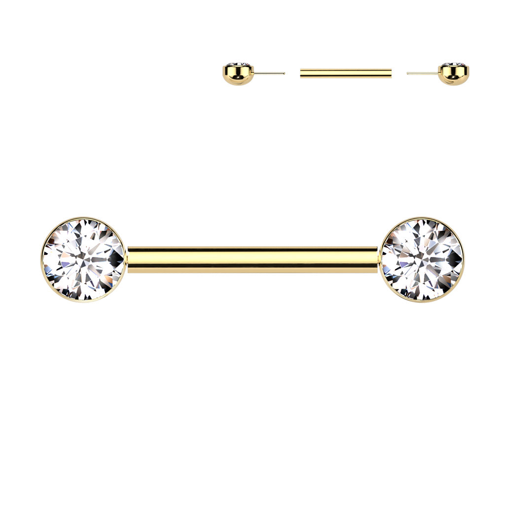 Threadless Nipple Barbell With Bezel Set CZ Ends