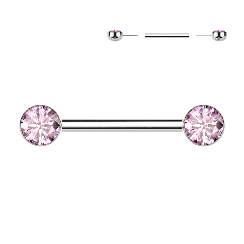 Threadless Nipple Barbell With Bezel Set CZ Ends