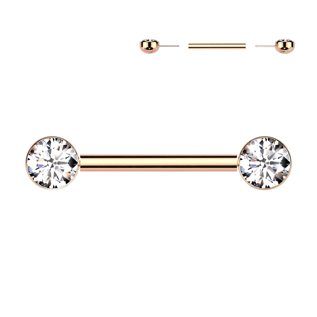Threadless Nipple Barbell With Bezel Set CZ Ends
