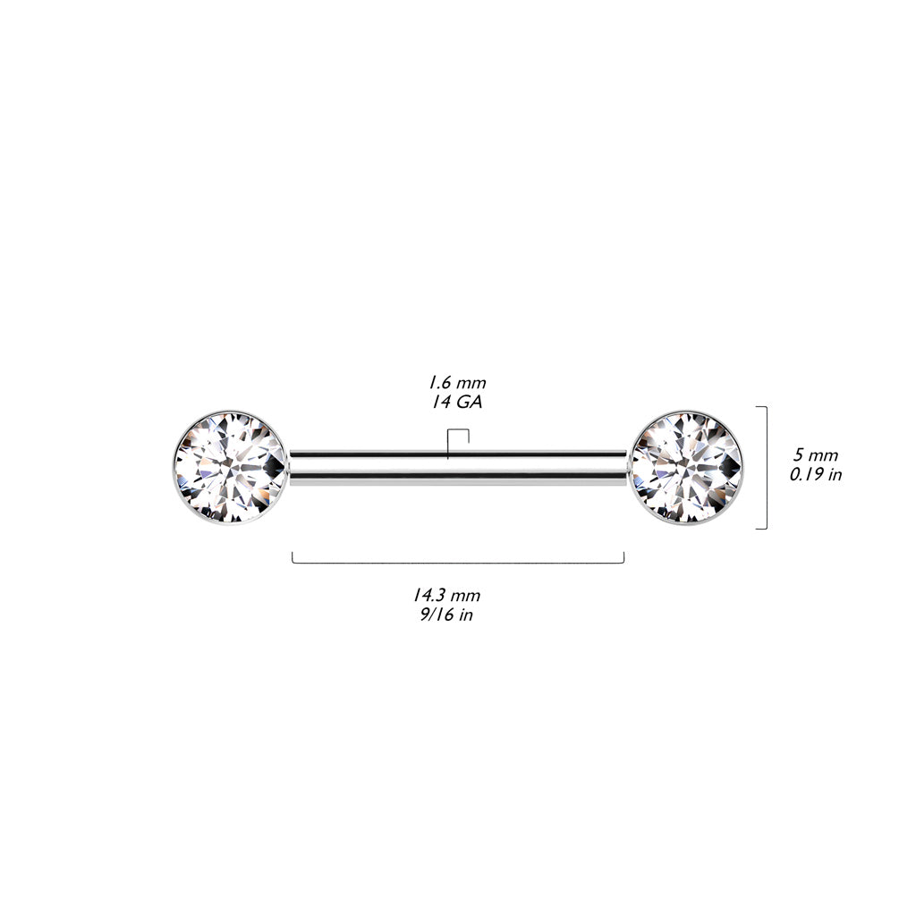 Threadless Nipple Barbell With Bezel Set CZ Ends