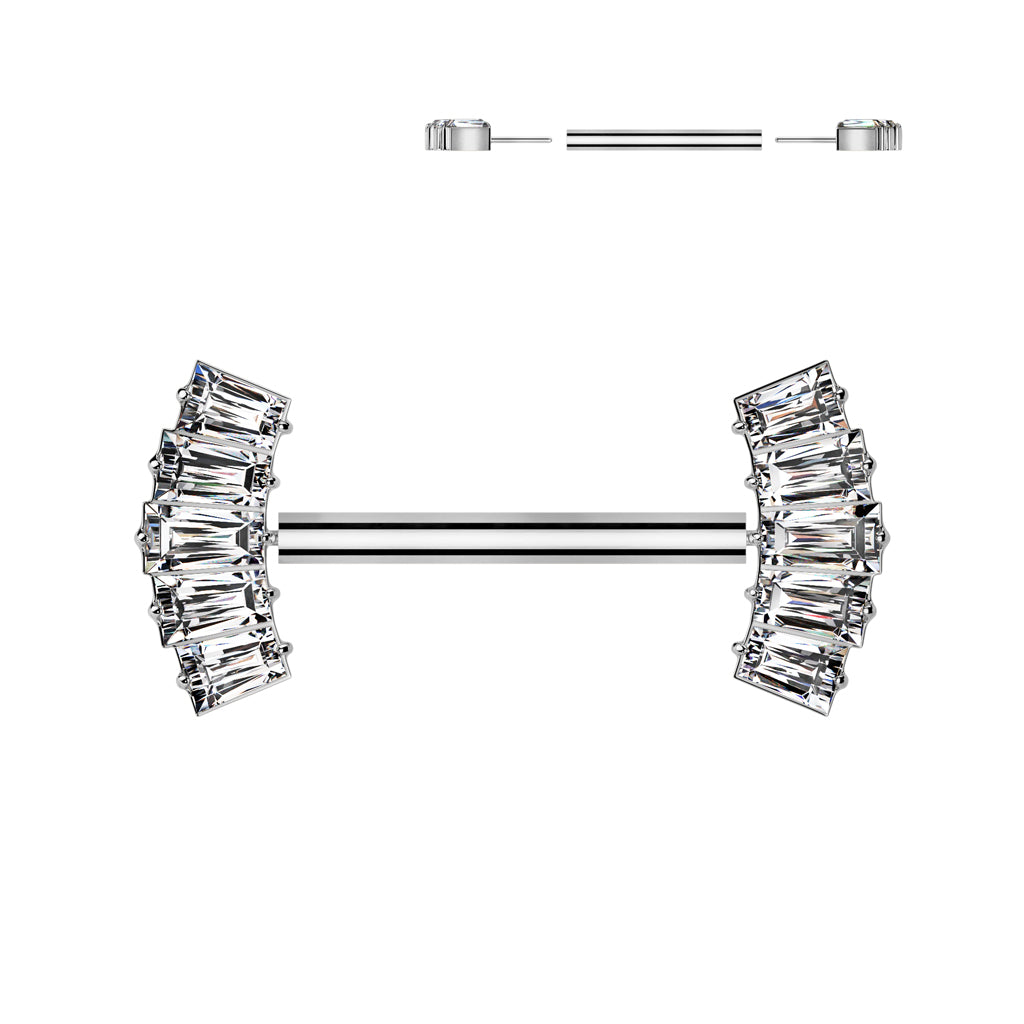 Threadless Nipple Barbell With 5 Baguette CZ Fan Forward Facing Ends