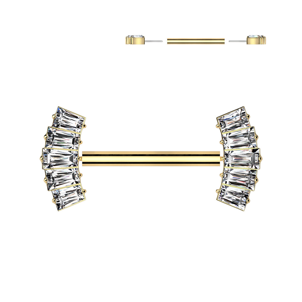 Threadless Nipple Barbell With 5 Baguette CZ Fan Forward Facing Ends