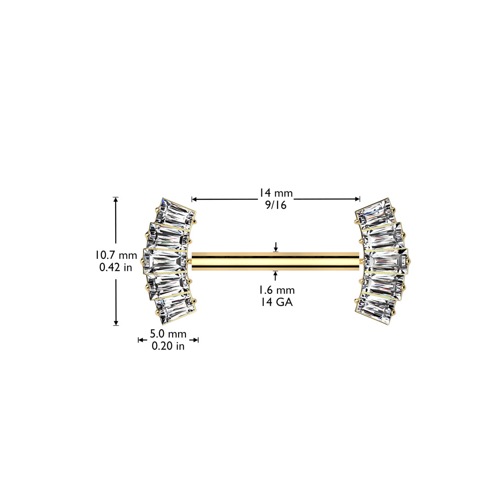 Threadless Nipple Barbell With 5 Baguette CZ Fan Forward Facing Ends
