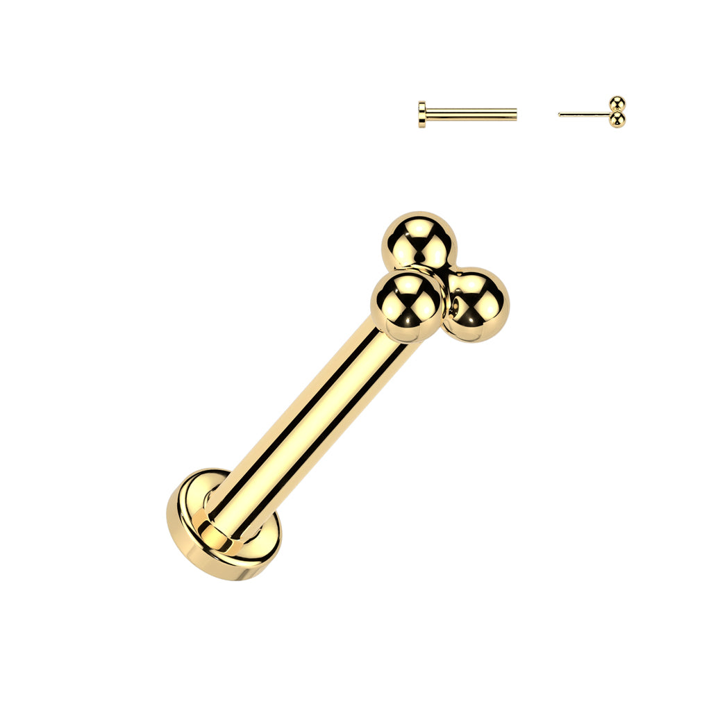Threadless Labret with Triangular Trinity Ball Cluster Top