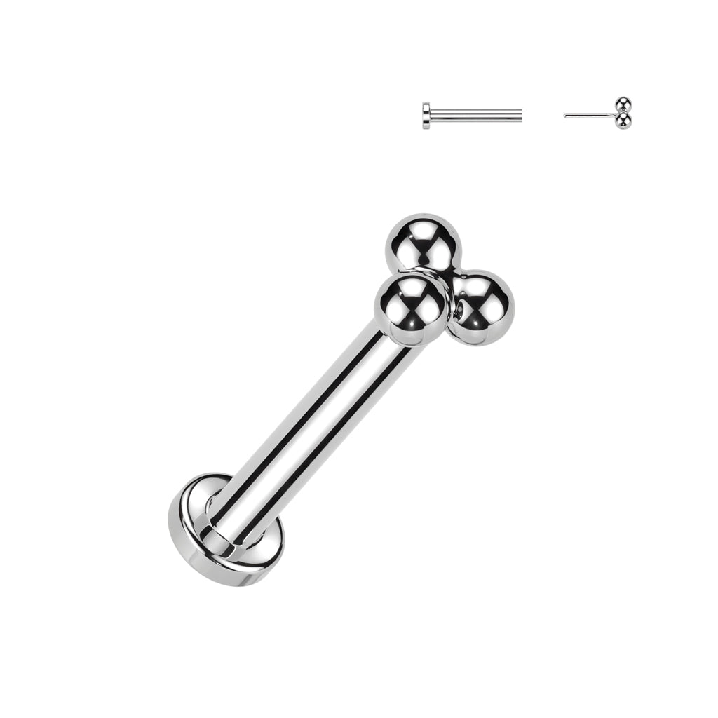 Threadless Labret with Triangular Trinity Ball Cluster Top