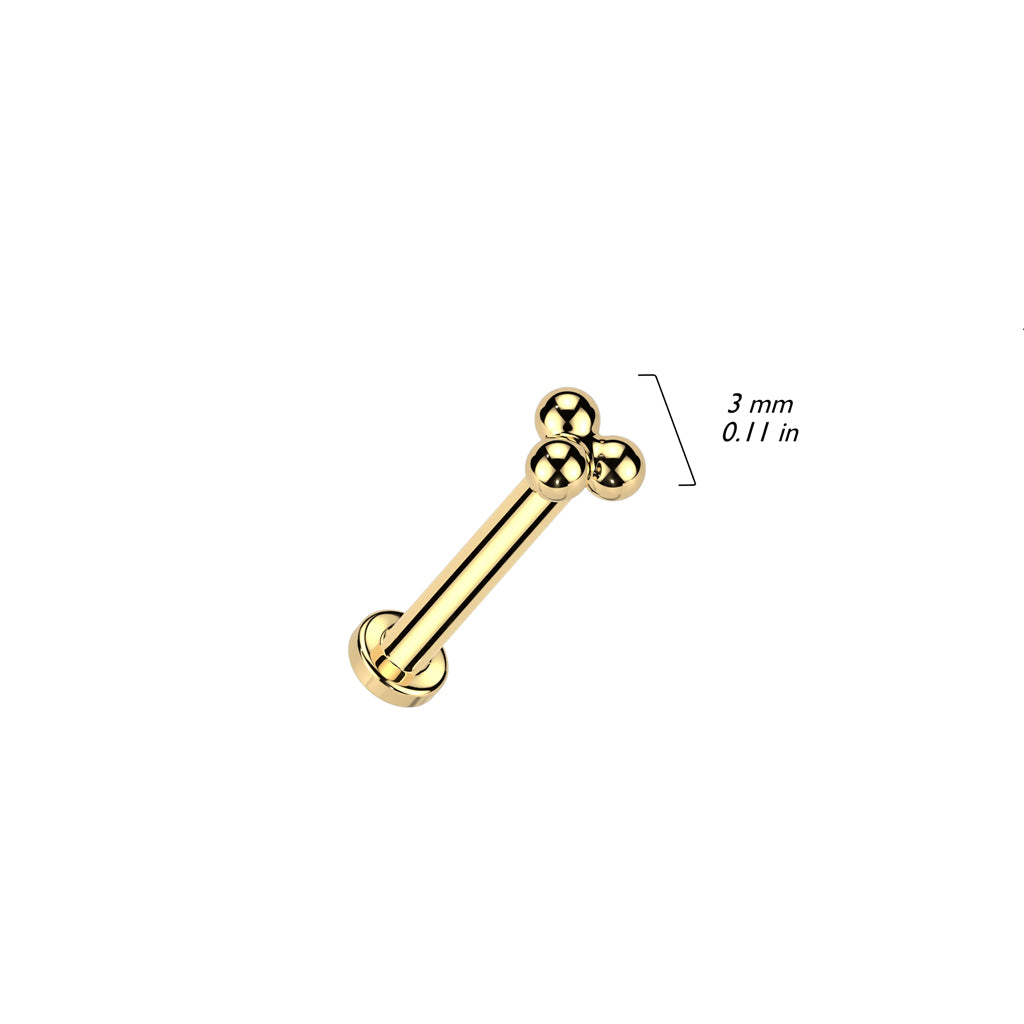 Threadless Labret with Triangular Trinity Ball Cluster Top
