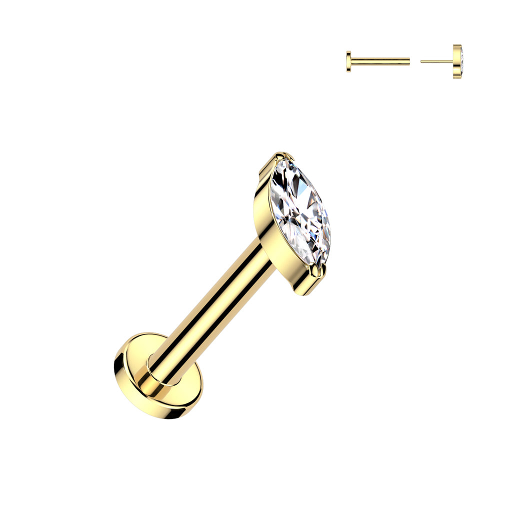 Threadless Push In Flat Back Stud With Marquise CZ Top