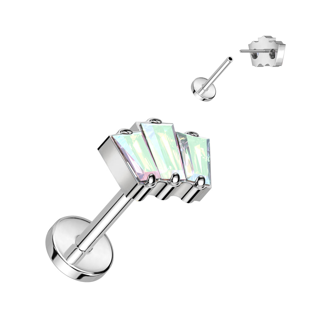 Threadless Labret With 3 Baguette CZ Top