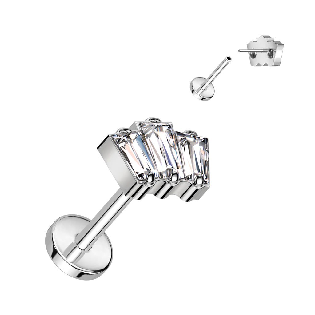 Threadless Labret With 3 Baguette CZ Top
