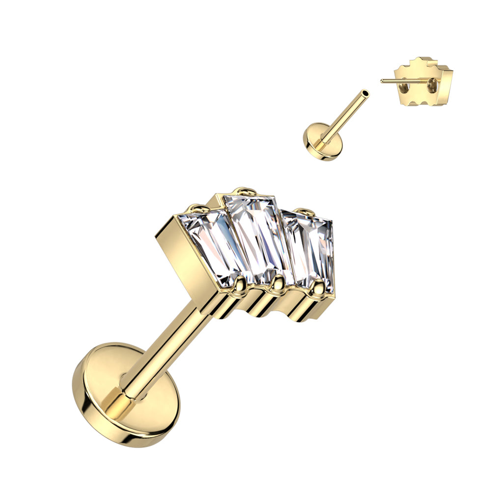 Threadless Labret With 3 Baguette CZ Top