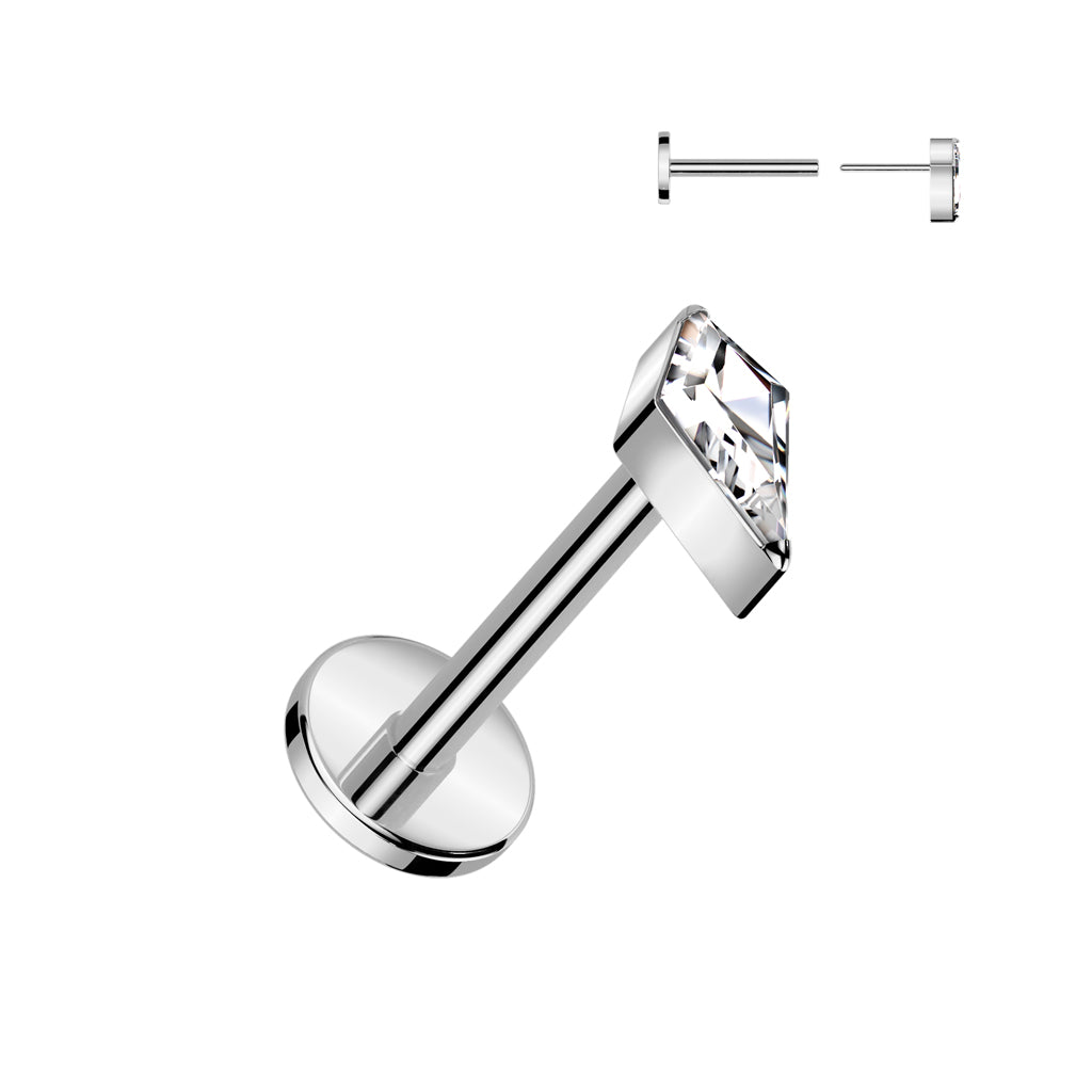 Threadless 18g Labret With Diamond Shaped (CZ or Opal) Spear Top