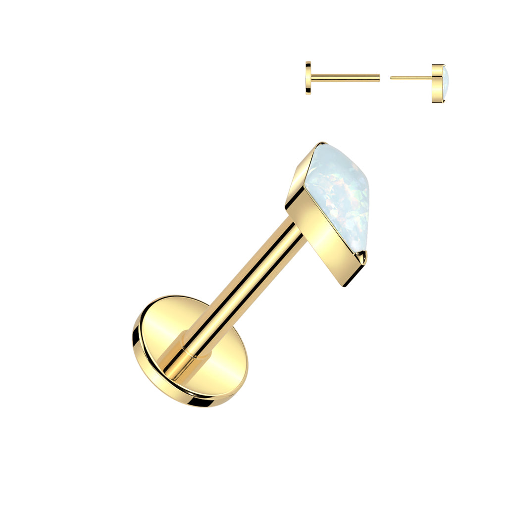 Threadless 18g Labret With Diamond Shaped (CZ or Opal) Spear Top