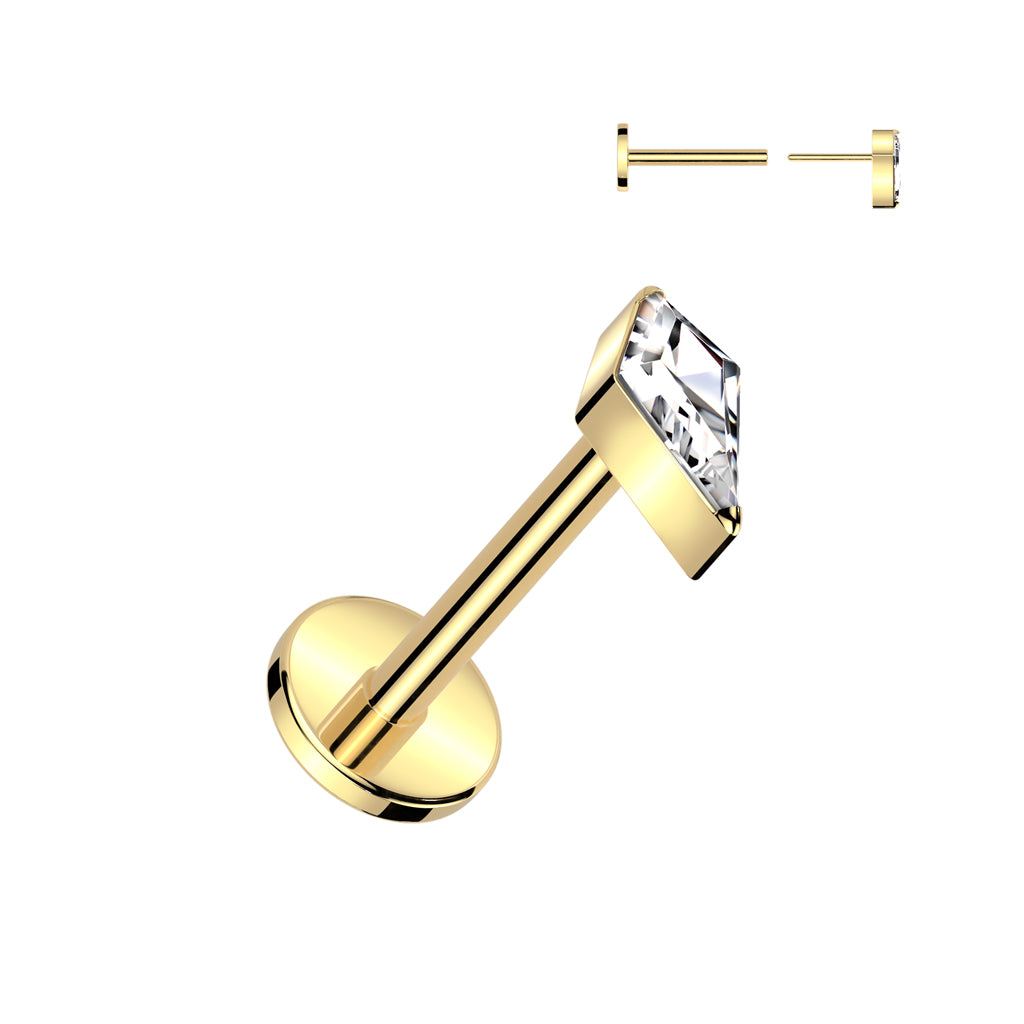 Threadless 18g Labret With Diamond Shaped (CZ or Opal) Spear Top
