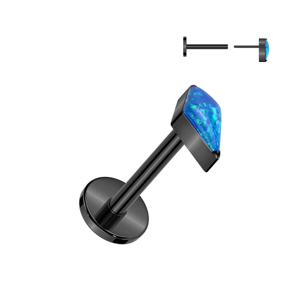 Threadless 18g Labret With Diamond Shaped (CZ or Opal) Spear Top