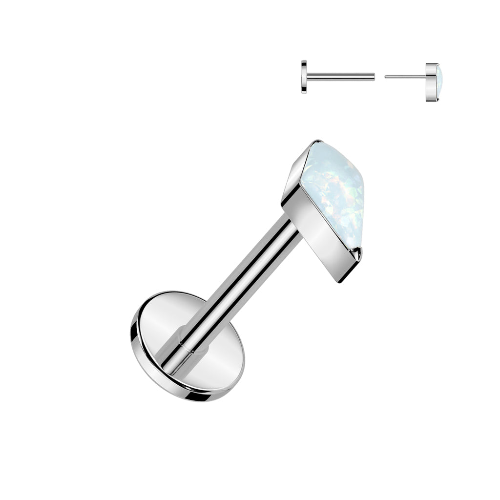 Threadless 18g Labret With Diamond Shaped (CZ or Opal) Spear Top