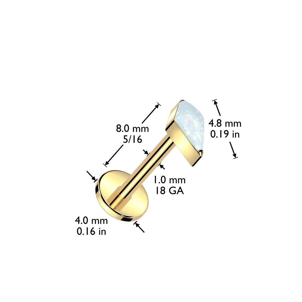 Threadless 18g Labret With Diamond Shaped (CZ or Opal) Spear Top