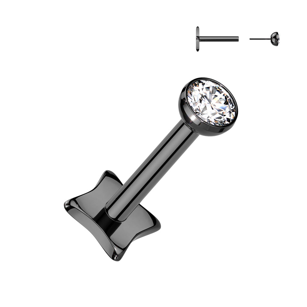 Threadless Diamond Base Labret With Bezel Set CZ Ball Top