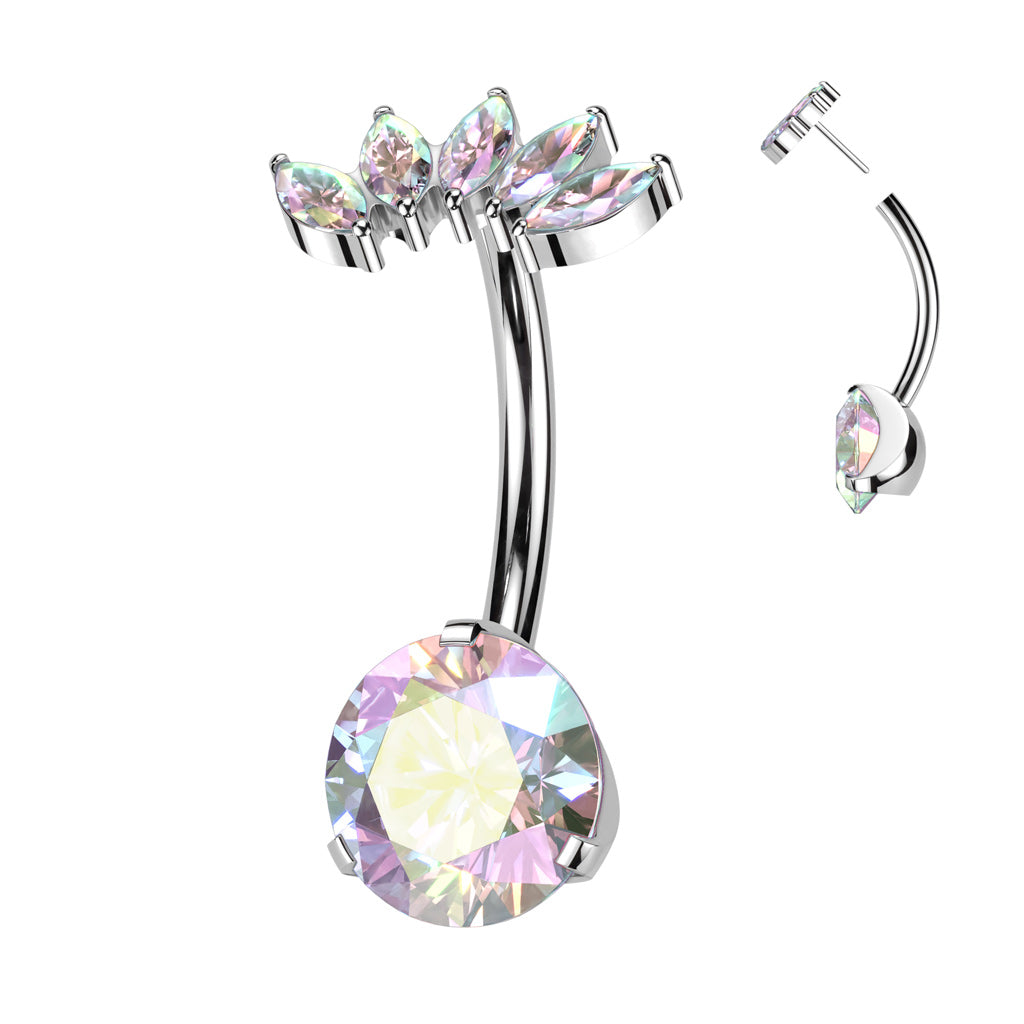 Threadless Prong Set Bottom With 5 Marquise CZ Fan Top Navel Bar