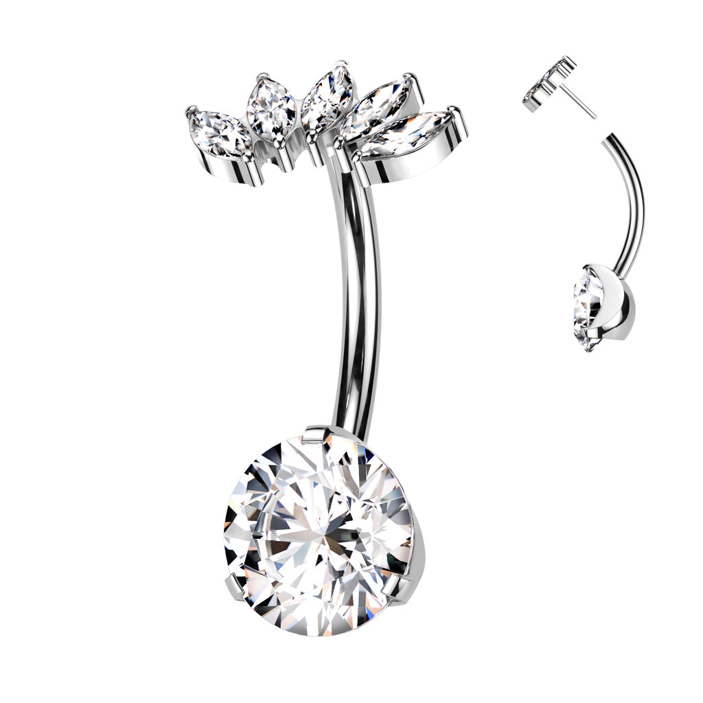 Threadless Prong Set Bottom With 5 Marquise CZ Fan Top Navel Bar