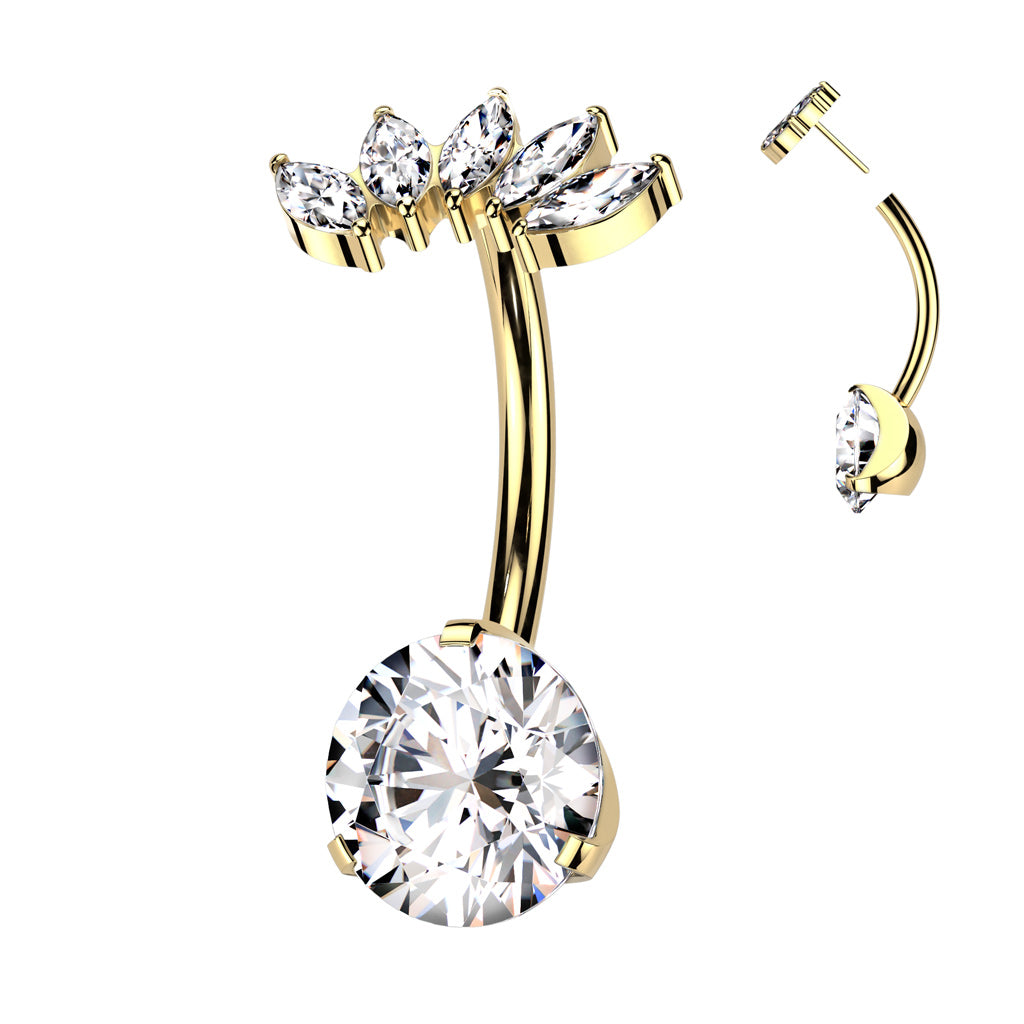 Threadless Prong Set Bottom With 5 Marquise CZ Fan Top Navel Bar