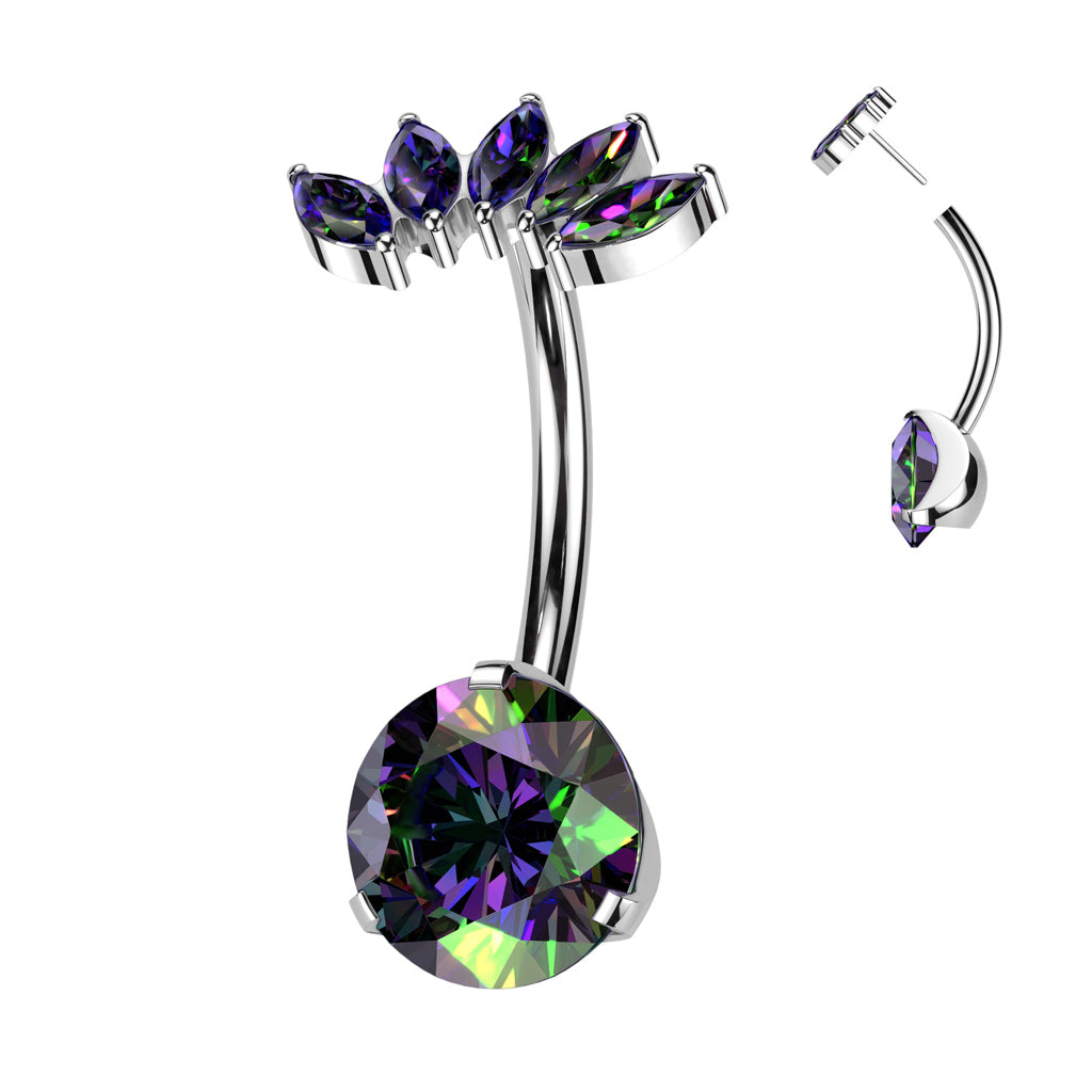 Threadless Prong Set Bottom With 5 Marquise CZ Fan Top Navel Bar
