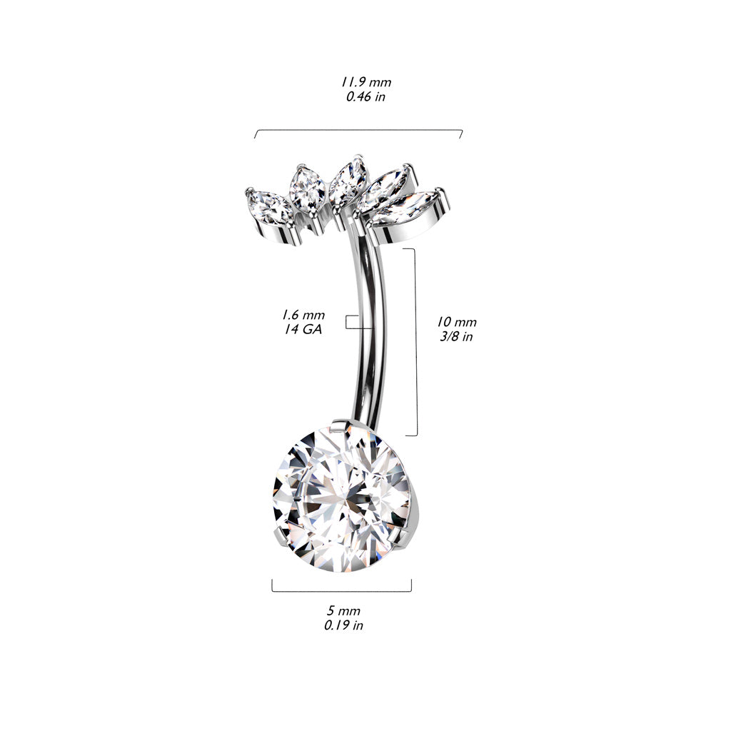 Threadless Prong Set Bottom With 5 Marquise CZ Fan Top Navel Bar