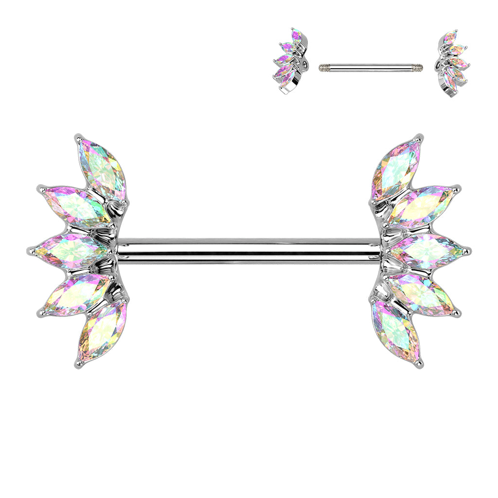 5 Marquise Crystals Fan Ends Nipple Barbell