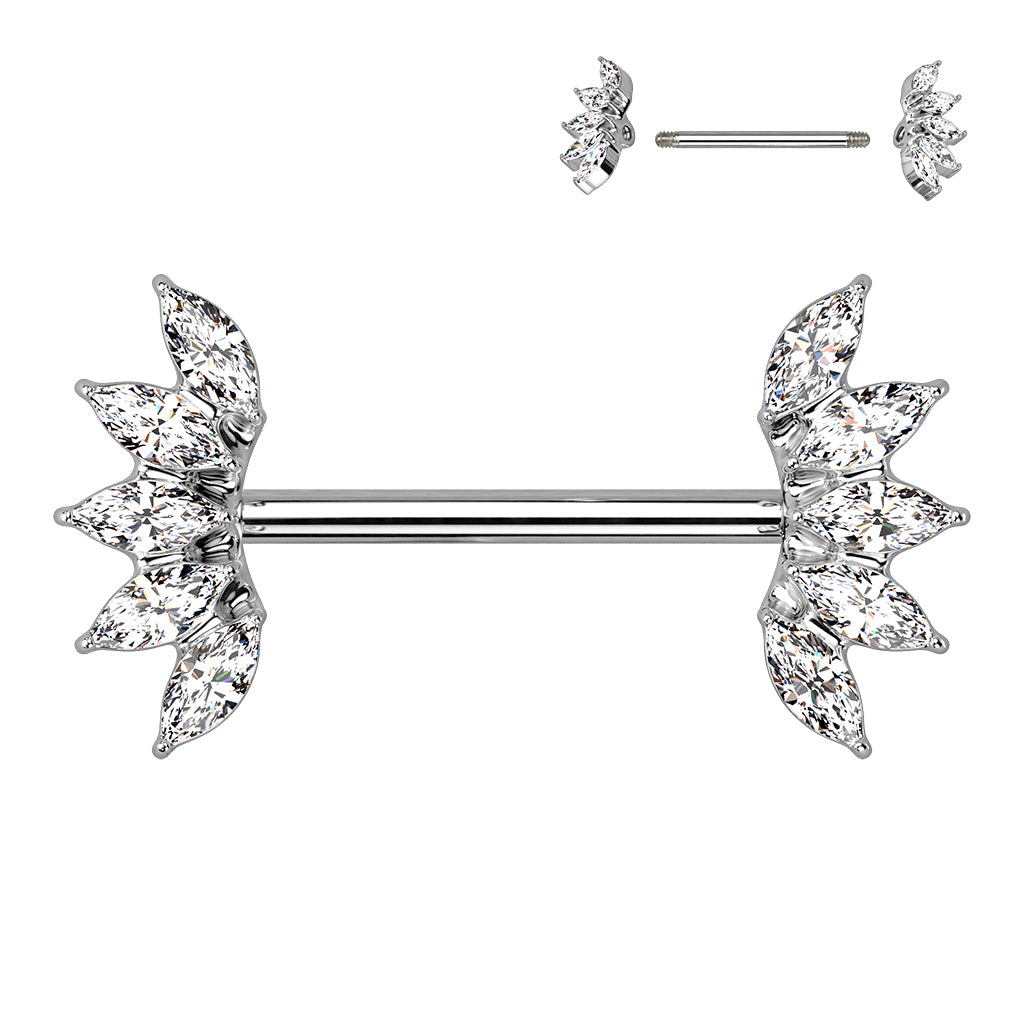 5 Marquise Crystals Fan Ends Nipple Barbell