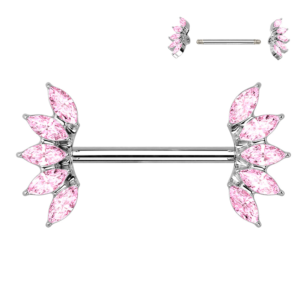 5 Marquise Crystals Fan Ends Nipple Barbell