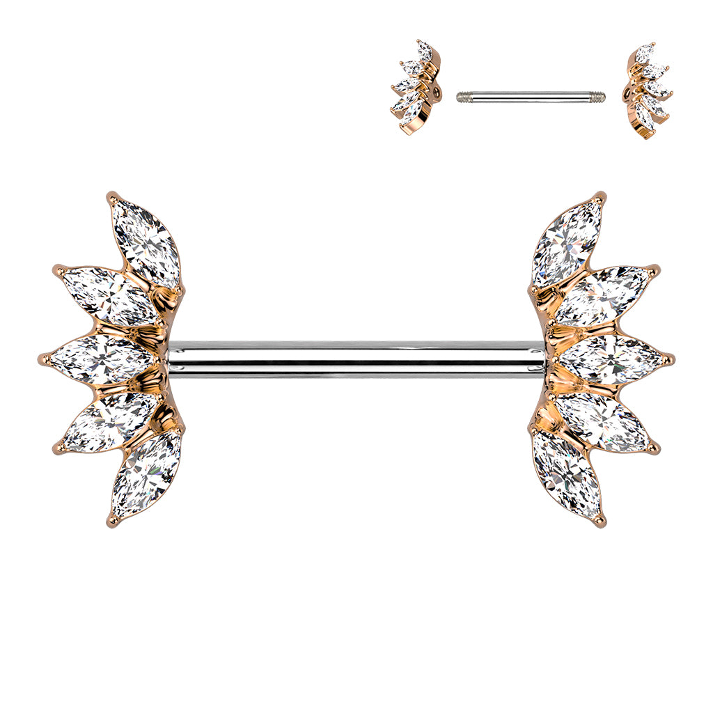 5 Marquise Crystals Fan Ends Nipple Barbell