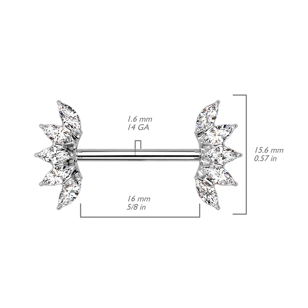 5 Marquise Crystals Fan Ends Nipple Barbell