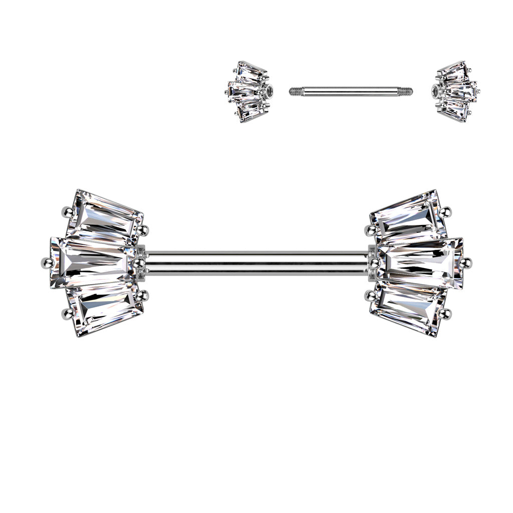 Nipple Barbell With 5 Baguette CZ Set Crown Ends