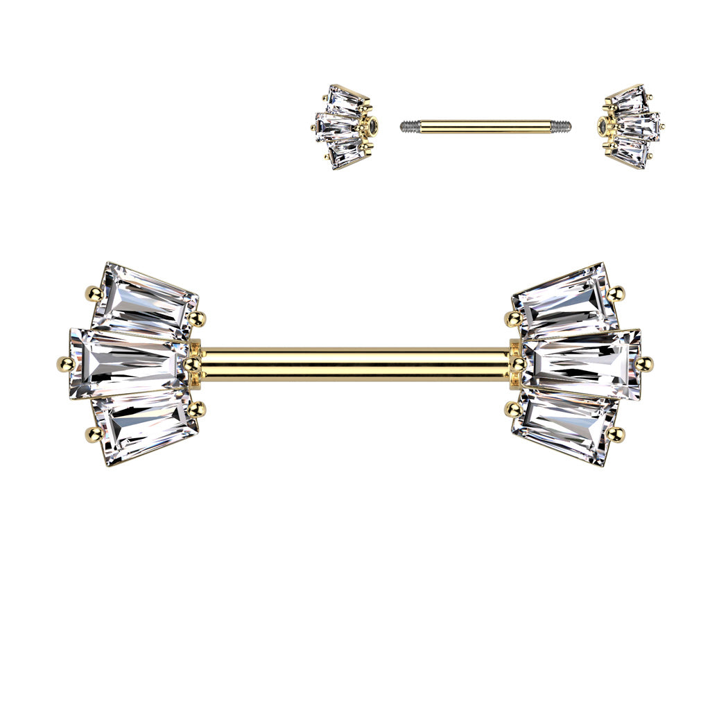 Nipple Barbell With 5 Baguette CZ Set Crown Ends