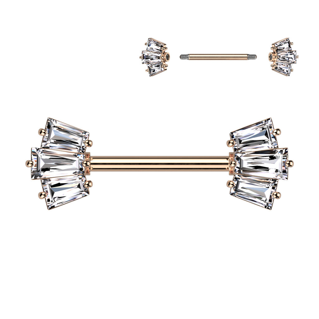 Nipple Barbell With 5 Baguette CZ Set Crown Ends