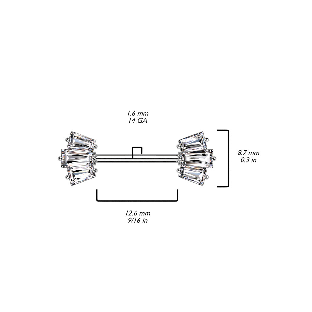 Nipple Barbell With 5 Baguette CZ Set Crown Ends