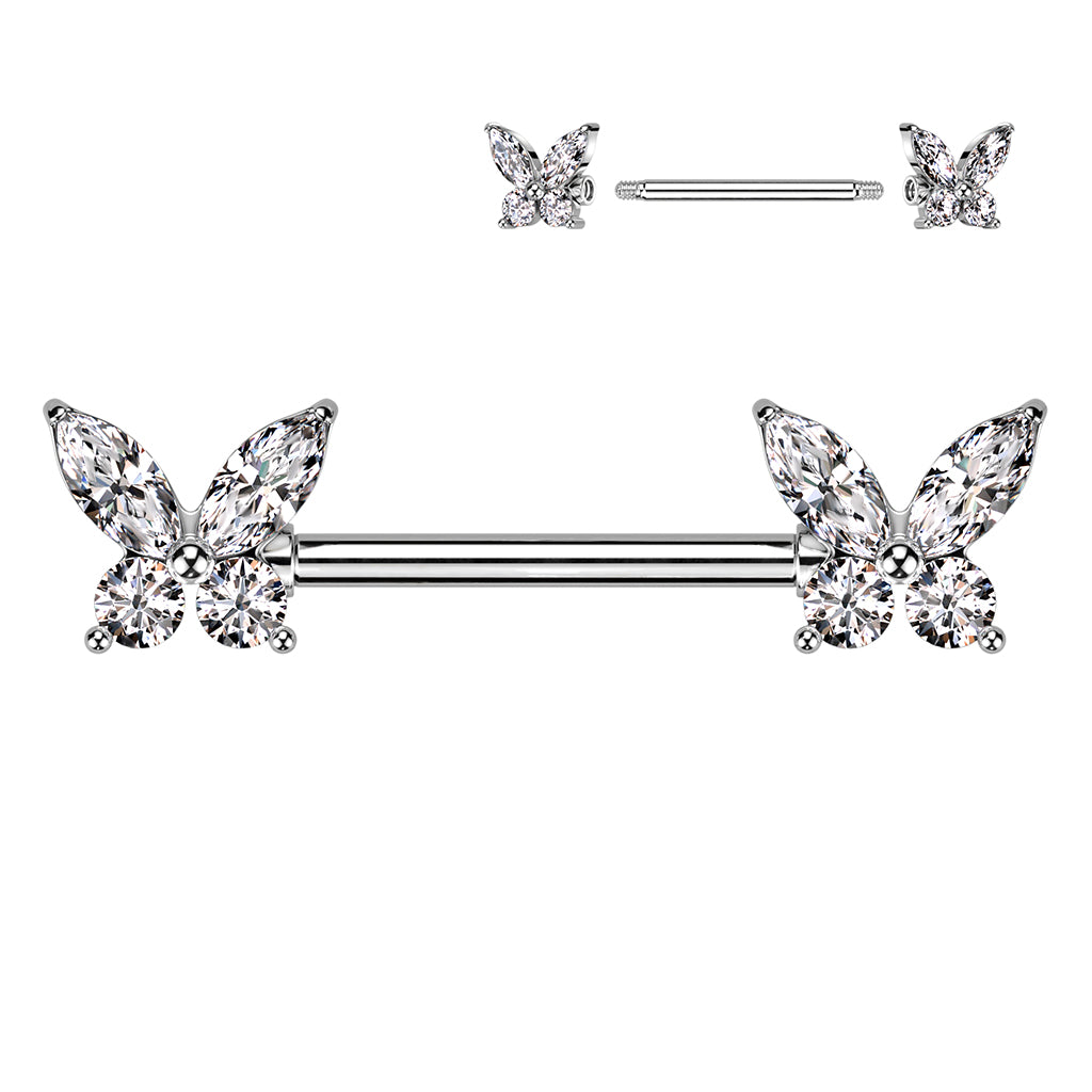 CZ Butterfly Ends Nipple Barbell
