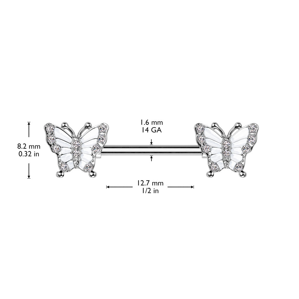 Nipple Barbell With Pave CZ Butterfly Ends