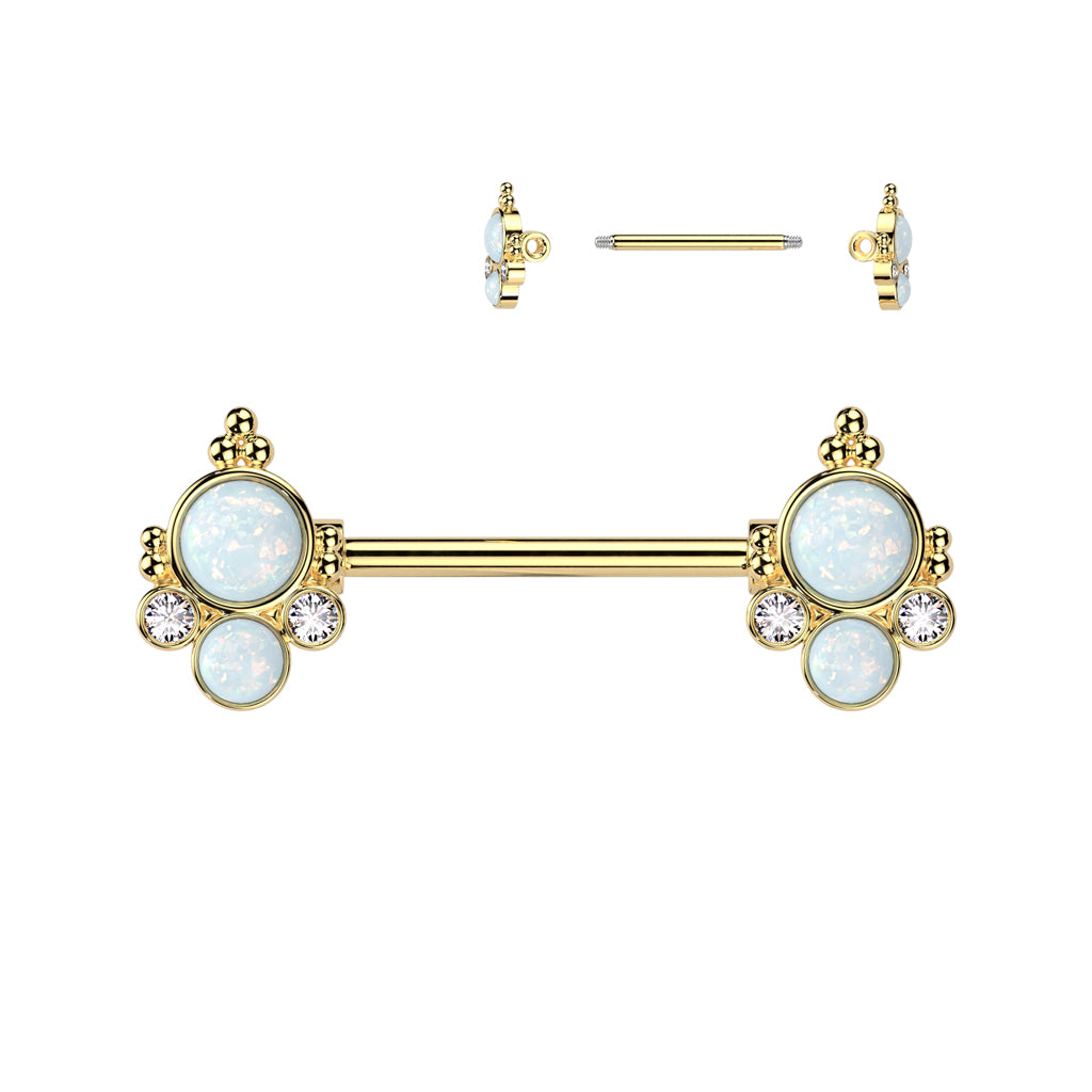 Nipple Barbell With Double Opal and CZ Ends